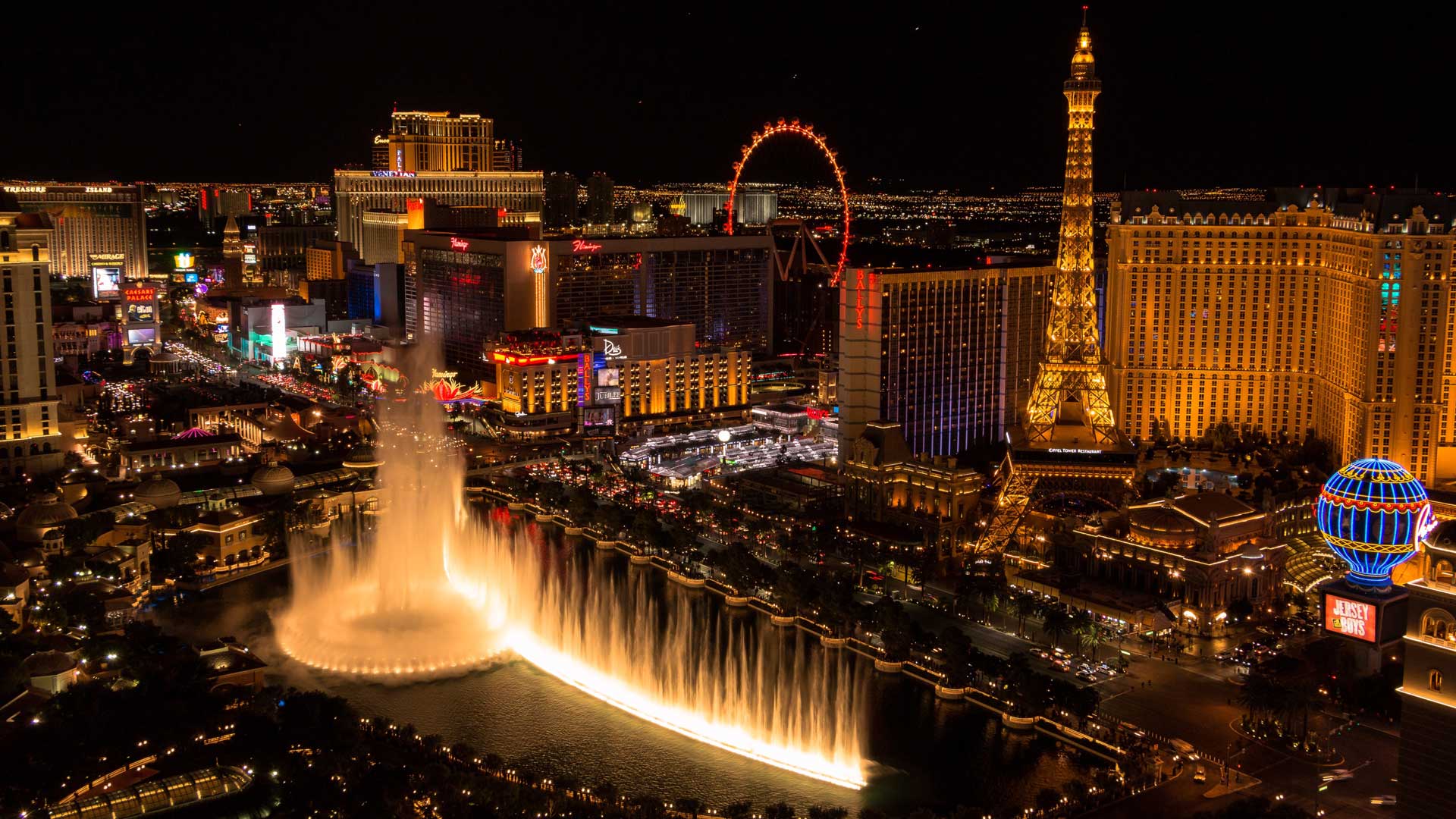 Illuminated city at night.